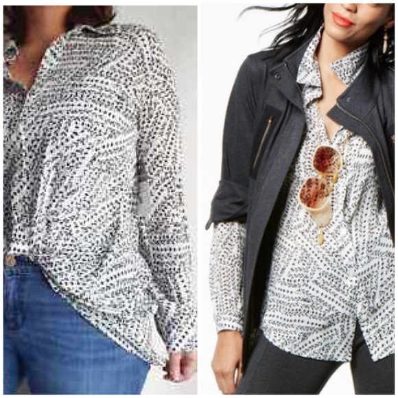CAbi printed blouse abstract button down top -M - Picture 3 of 4